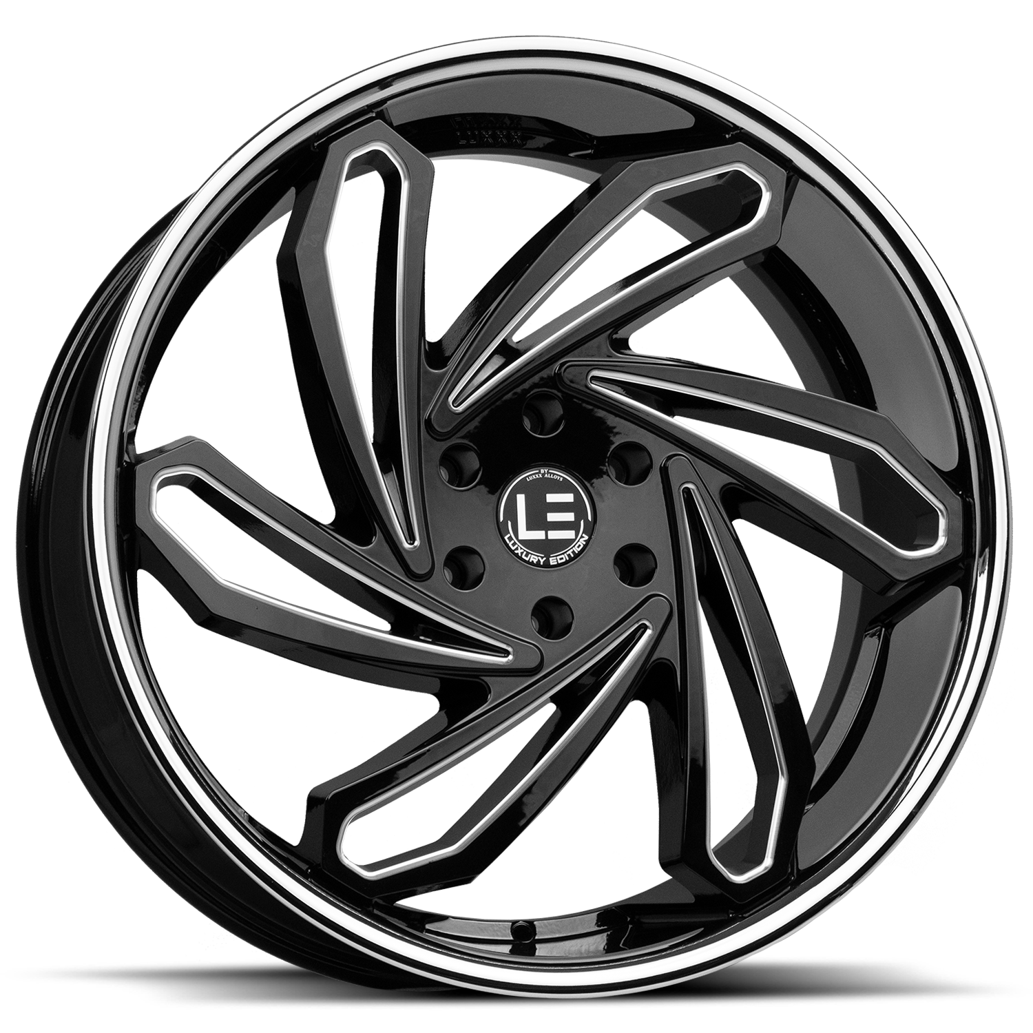 LUXLE10 SSL 22X9 6X139.7 +27 78.1 Gloss Black Milled Stainless Steel Lip