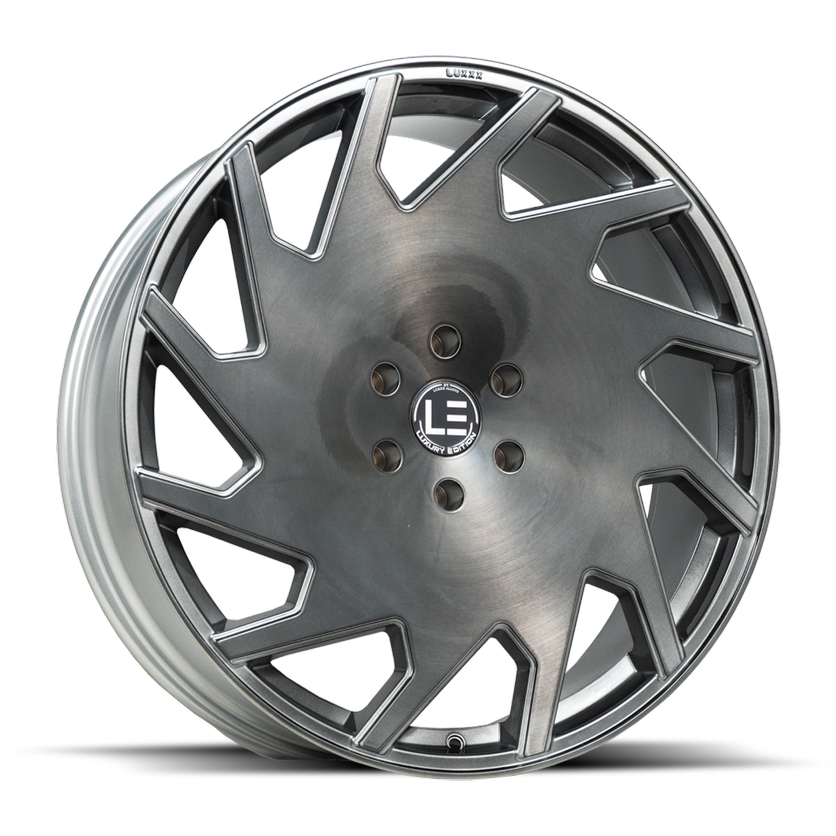 LUXLE11 22X9 5X115 +15 73.1 Brushed Face Silver Titanium Black Clear Coat