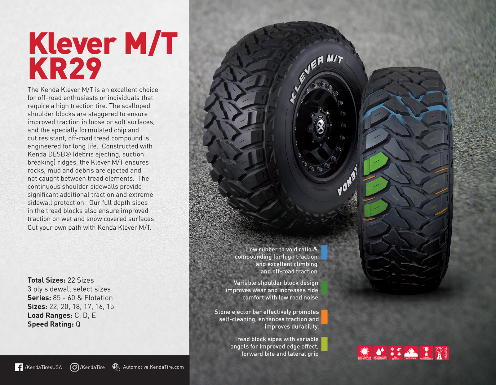 35X12.50R20 Kenda KLEVER M/T KR29 121Q 10PLY (RWL) - Image 3