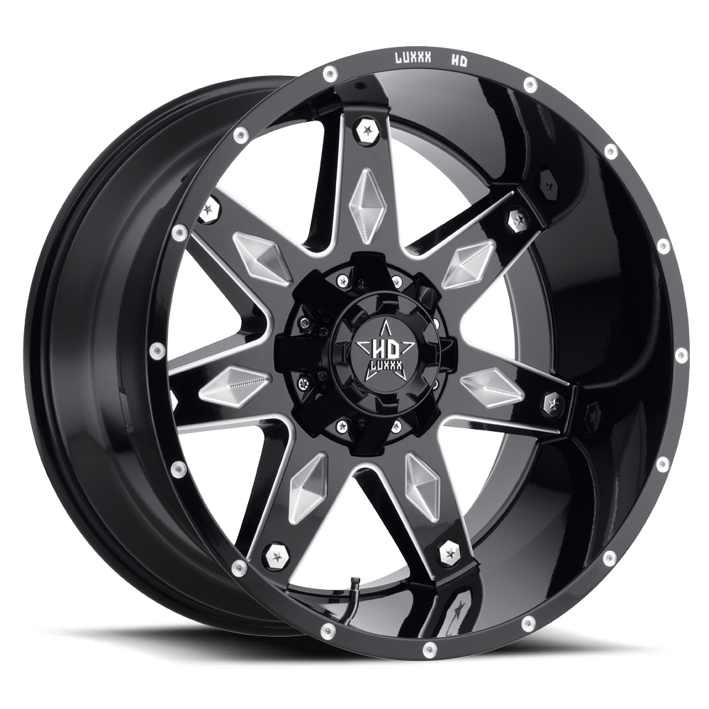 LHD9 22X12 8X165 -44 122.1 Gloss Black Milled