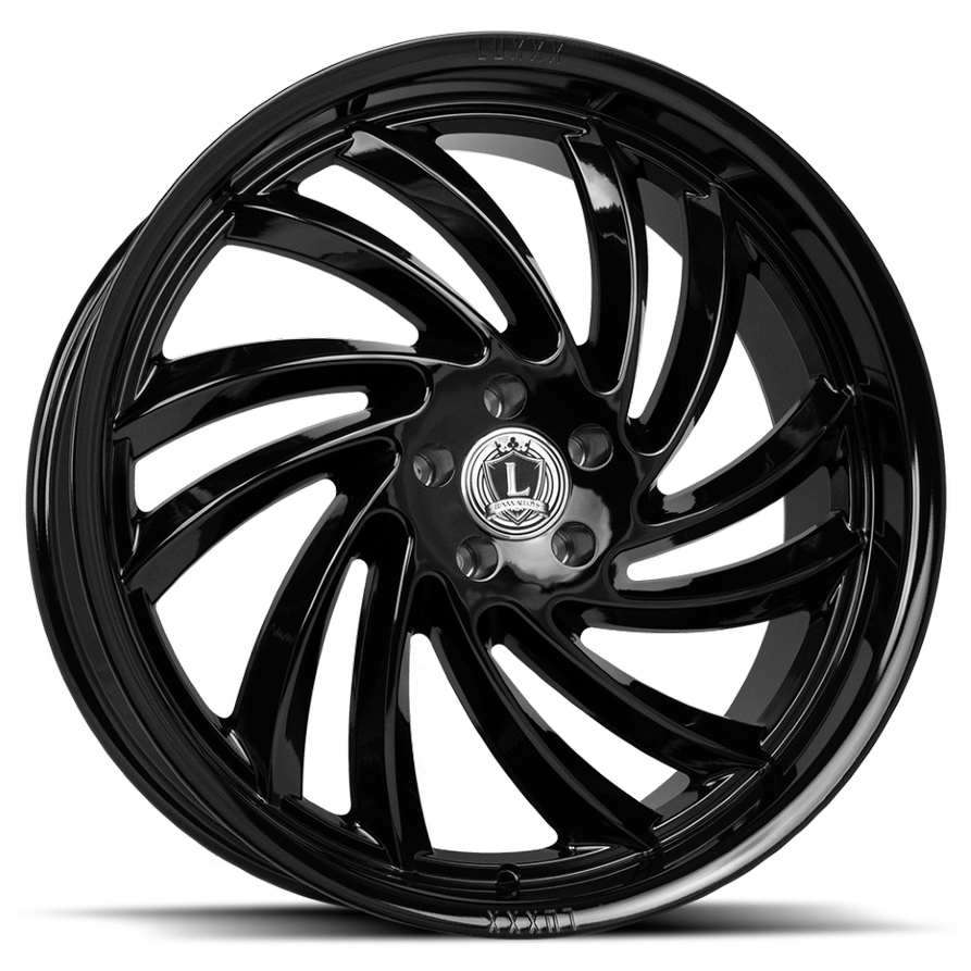 LUX26 22X9 5X115 +15 73.1 Gloss Black Lip Matte Black Face