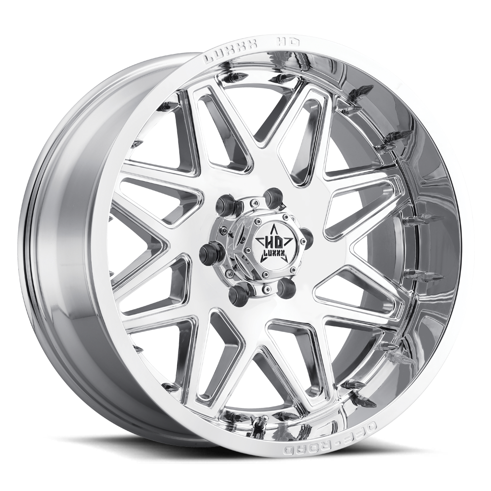 LHD17 20X9 5X127 -12 78.1 Gloss Black Milled w/ Chrome Spike Rivets