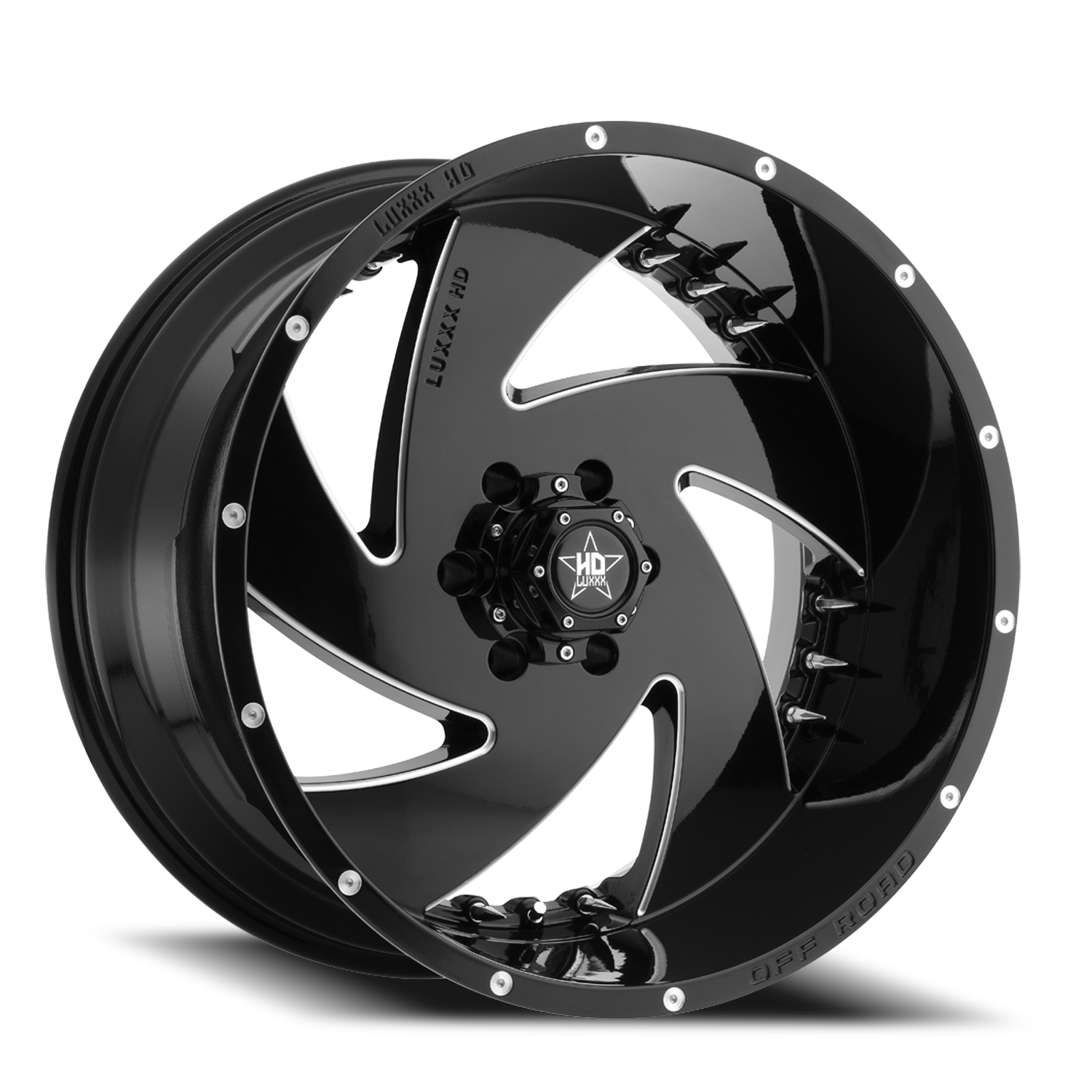 LHD6 20X10 6X139.7 -18 106.1 Gloss Blue Milled w/ Chrome Spike Rivets