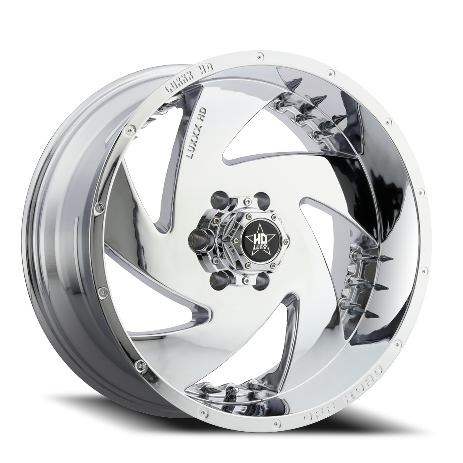 LHD6 22X12 6X139.7 -44 106.1 Chrome w/ Chrome Spike Rivets