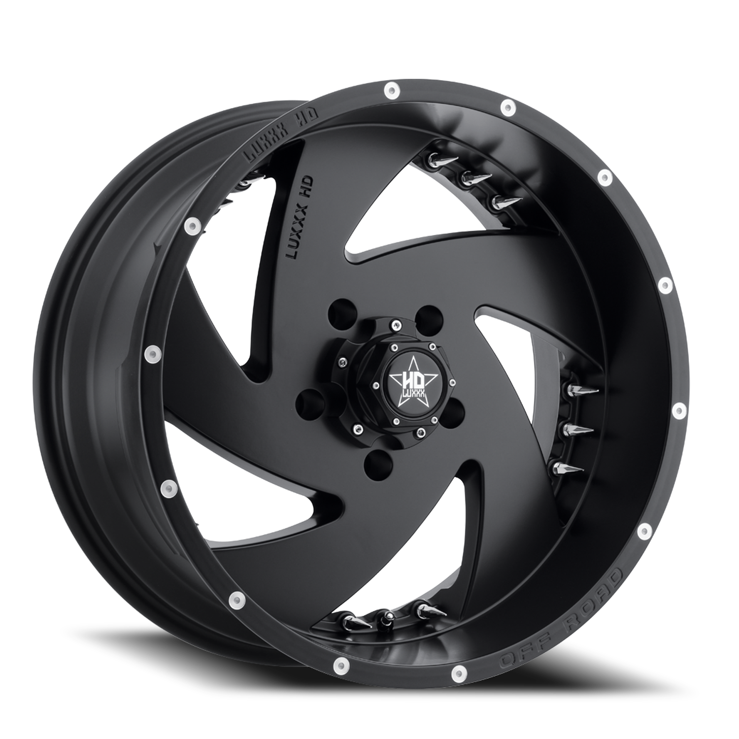 LHD6 20X10 6X139.7 -18 106.1 Gloss Black w/ Chrome Spike Rivets