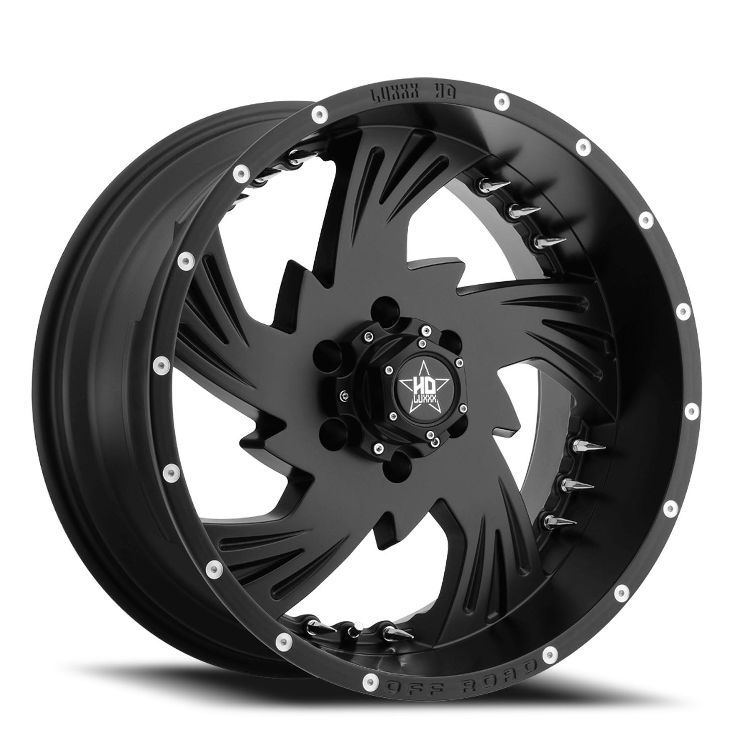 LHD7 22X12 6X139.7 -44 78.1 Satin Black w/ Chrome Spike Rivets